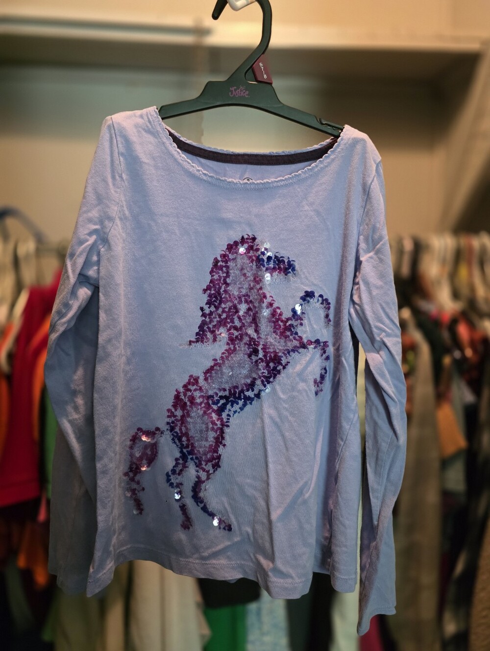 Lands' End Girls Purple Long Sleeve Sequin Unicorn Shirt